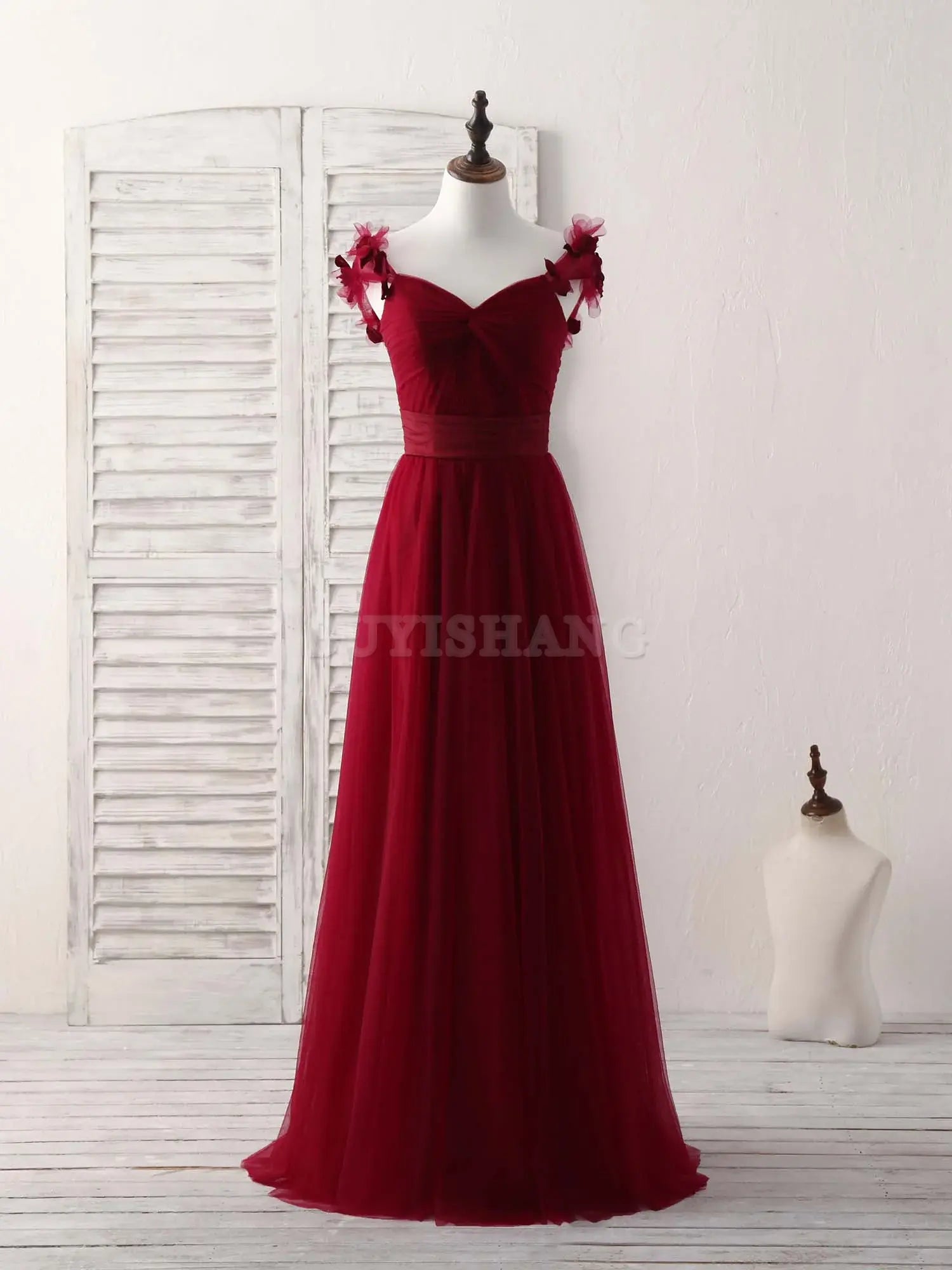 Buyishang Simple Burgundy Tulle Long Prom Dress Burgundy Bridesmaid Dress Bridesmaid dress shop
